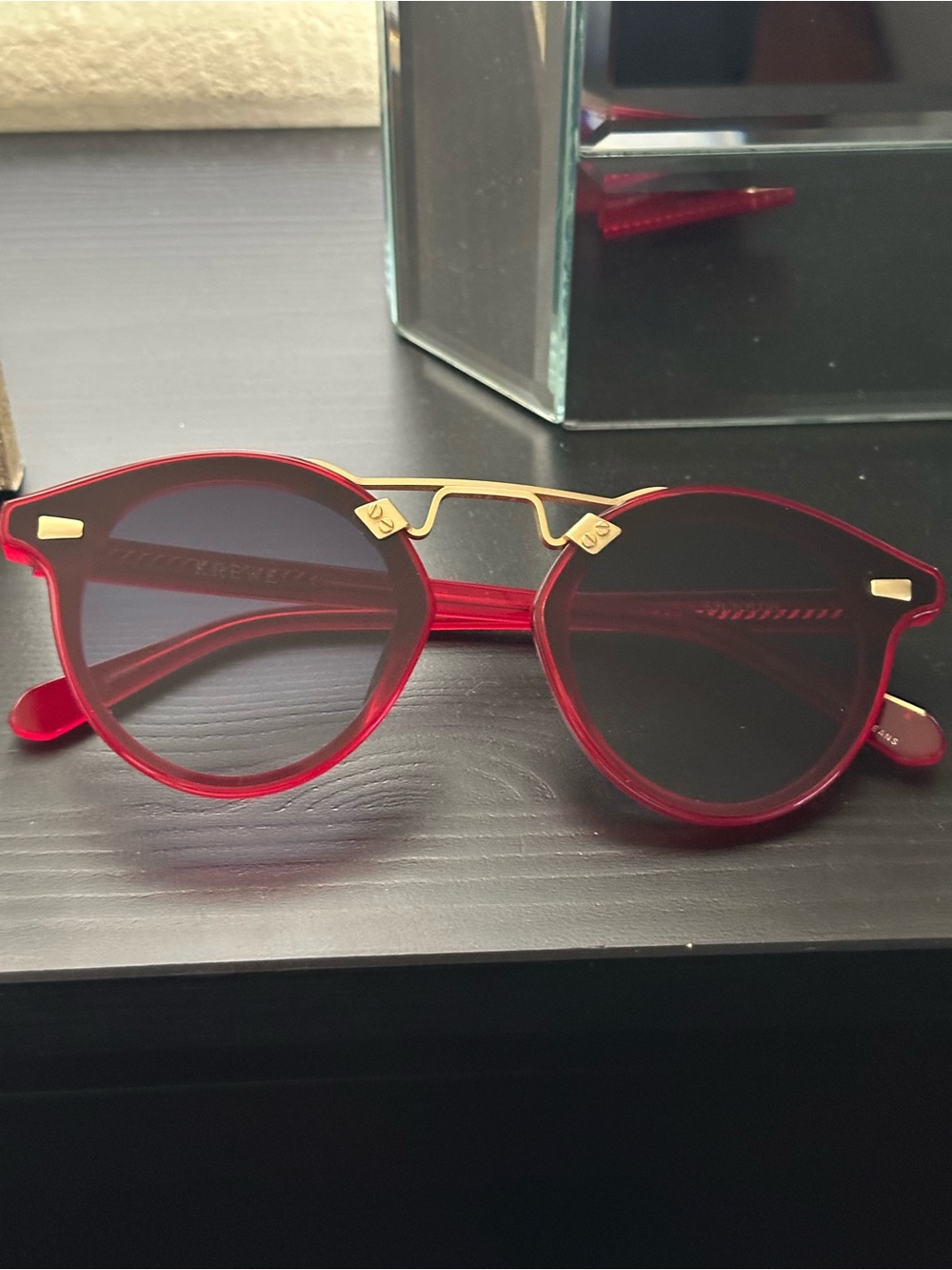 KREWE SIL NYLON Red Round Sunglasses with 18k Gold plated Bridge